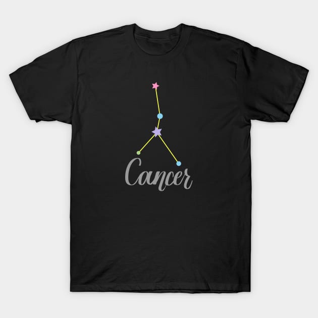 Cancer Zodiac Constellation in Pastels - Black T-Shirt by Kelly Gigi